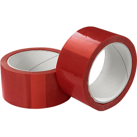 Two red tape rolls, slightly offset. The rolls show their inside, a light gray paper.