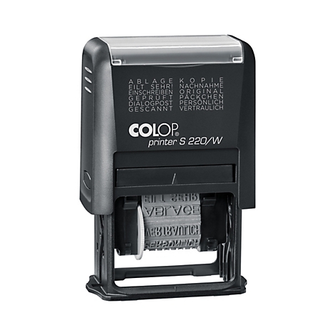 Tampon noir COLOP Printer S 220/W avec texte. Empreinte de tampon avec le mot 'Confidentiel'.