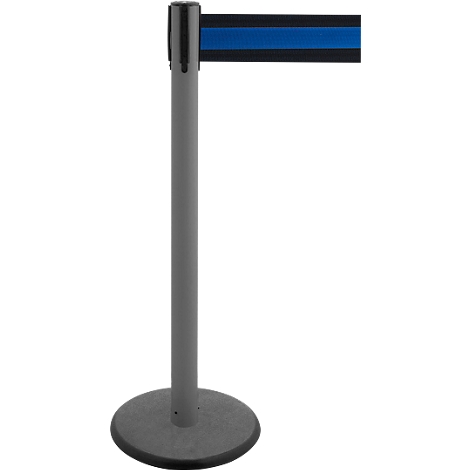 Gray stanchion with blue band stretched to the right.