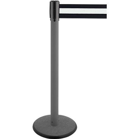Grey stanchion with a black band with a white stripe.