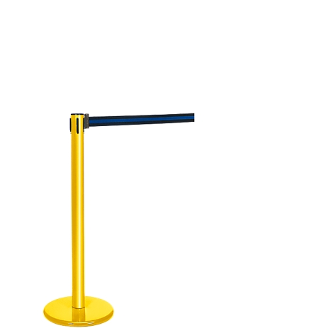 Gold stanchion with a blue band. The stanchion is standing on a circular base.