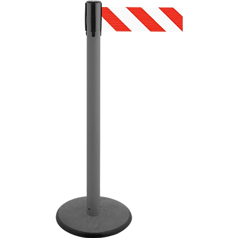 Gray barrier post with red and white striped tape. Black head.