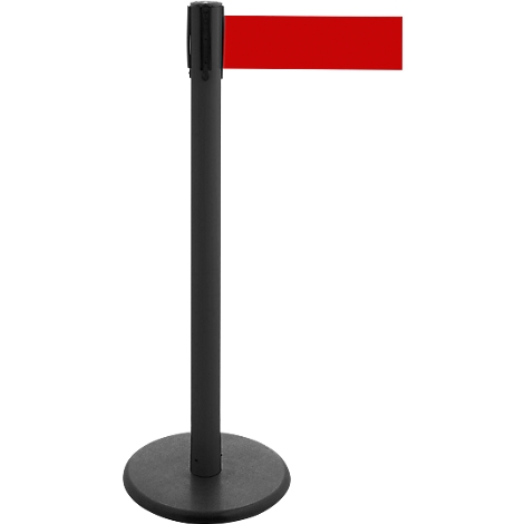 A black stanchion with red band, set against a white background.
