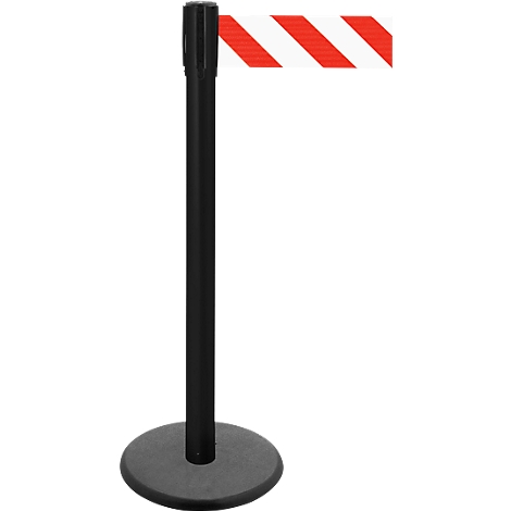 Black barrier post with red and white striped band.