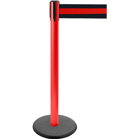 Red stanchion with black band and black base. The band is red and black striped.