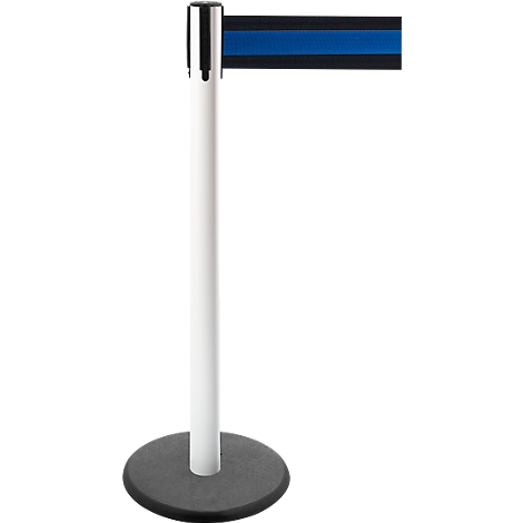 Stanchion with blue-black band, white pillar, and gray base.
