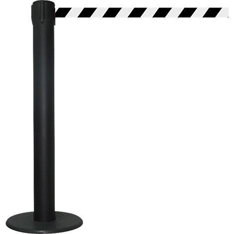 Black and white barrier cord held by a black post.