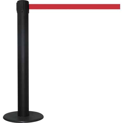 Black stanchion with red belt, on a white background.