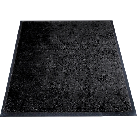 Paillasson noir avec un cadre sombre. La surface est légèrement texturée.