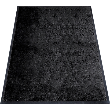 Tapis noir avec une bordure foncée sur fond blanc.