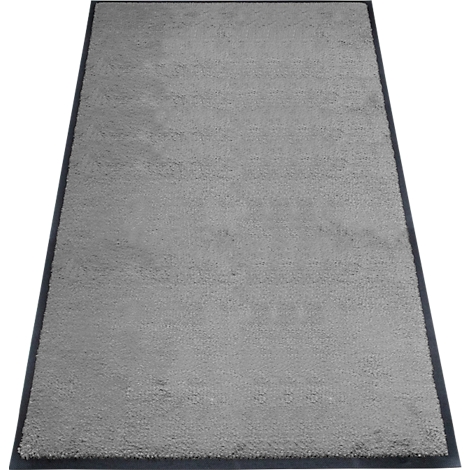 Tapis gris avec bordure gris foncé, rectangulaire.