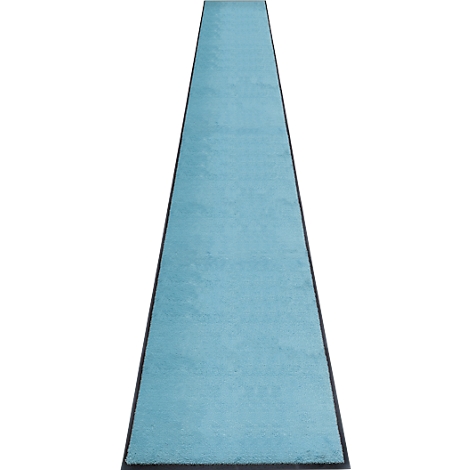 Tapis bleu clair avec bordure noire, photographié d'en haut.
