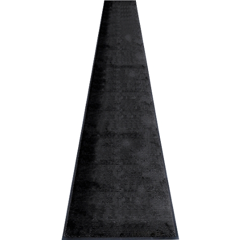 Tapis noir, allongé, se rétrécissant vers le haut.