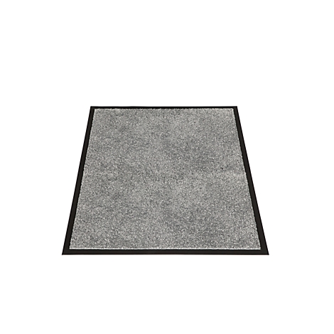 Paillasson rectangulaire gris avec une fine bordure noire sur fond blanc.