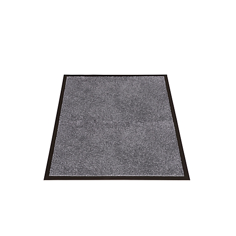 Tapis rectangulaire gris avec une bordure noire sur fond blanc.