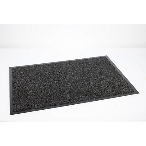 Paillasson rectangulaire gris avec une surface texturée sur fond blanc.