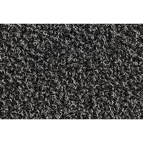 Gros plan d'une moquette aiguilletée texturée grise et noire.