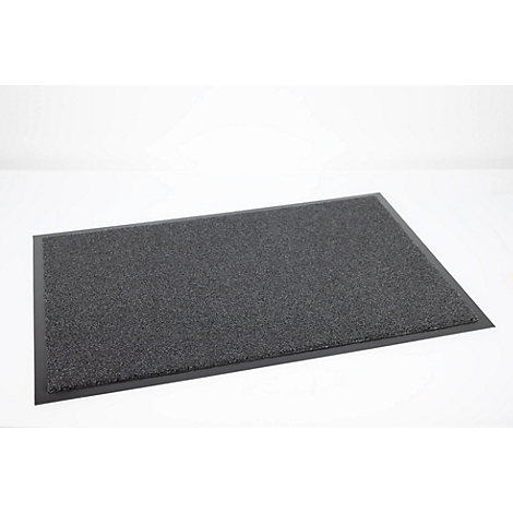 Paillasson rectangulaire gris foncé sur fond blanc avec une fine bordure noire.