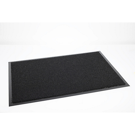 Paillasson rectangulaire noir avec un poil texturé sur fond blanc.