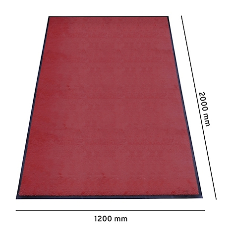 Tapis rouge rectangulaire avec bordure noire, dimensions : 2000 mm x 1200 mm.