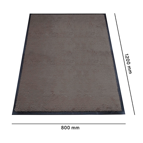 Tapis rectangulaire beige avec bordure noire. Dimensions : 800 x 1200 mm.