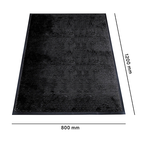 Un paillasson noir, rectangulaire, mesurant 800 x 1200 mm. Cadre noir.
