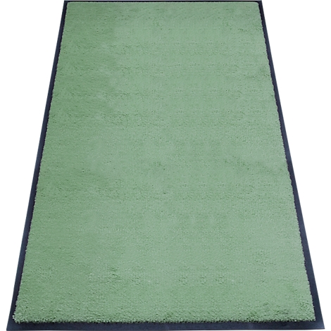 Un tapis rectangulaire avec une surface vert clair et une bordure bleu foncé.