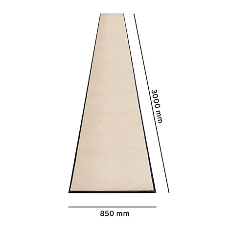 Chemin de couloir beige, bordé de noir. Dimensions: 3000 mm x 850 mm.