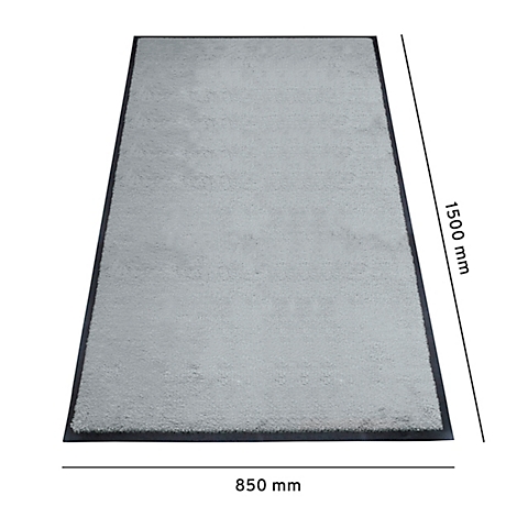 Tapis gris clair avec bordure noire, dimensions: 1500 x 850 mm.