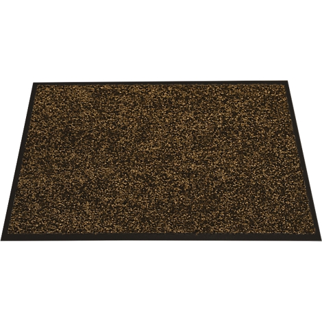 Paillasson brun rectangulaire avec bord noir. La surface a une texture rugueuse.