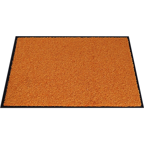 Paillasson orange avec bordure noire. La surface est rugueuse et texturée.