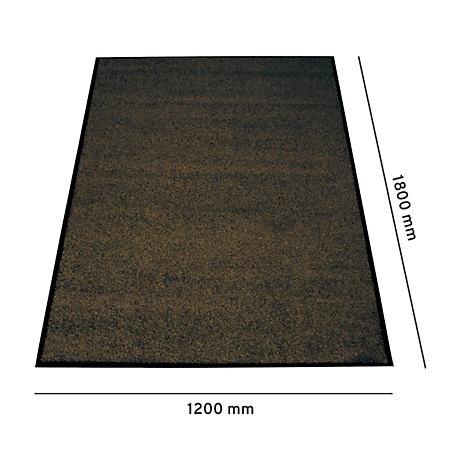 Paillasson rectangulaire marron avec bordure noire. Dimensions : 1200 mm x 1800 mm.