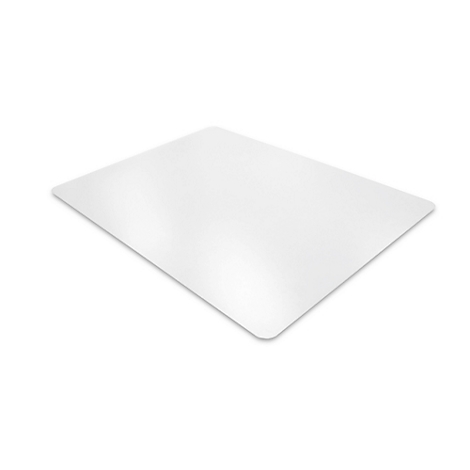 Tapis de chaise de bureau rectangulaire transparent sur fond blanc.