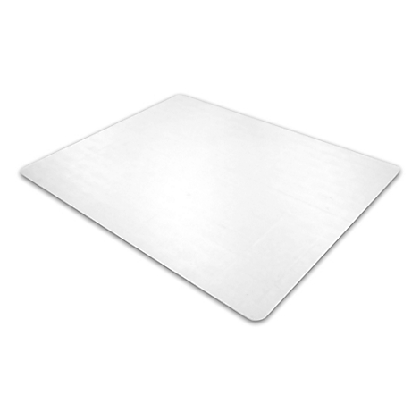 Tapis de protection de sol rectangulaire transparent sur fond blanc.
