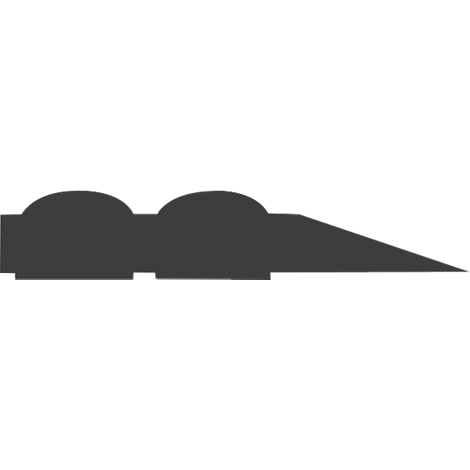 Représentation graphique d'un objet sombre avec des formes arrondies et angulaires.