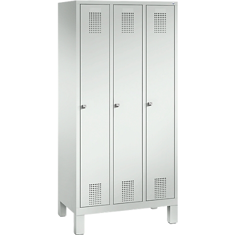 Taquilla Evolo S 3000, acero, 3 compartimentos, cerradura de cilindro, gris luminoso RAL 7035/gris luminoso RAL 7035