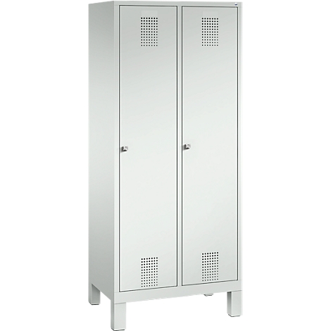Taquilla blanca con dos puertas, con orificios de ventilación en la parte superior e inferior.