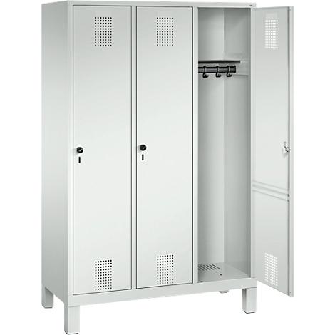 Taquilla Evolo S 3000, acero, con patas, 3 compartimentos, cierre de pasador giratorio de seguridad, gris luminoso RAL 7035/gris luminoso RAL 7035