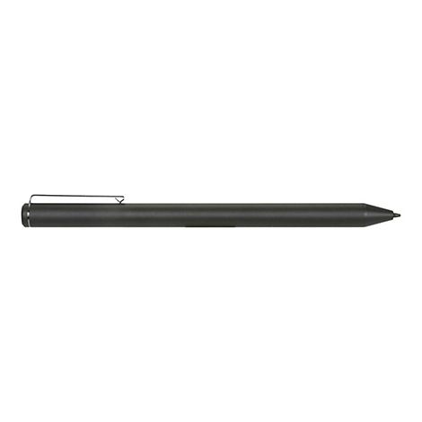 Schwarzer Stylus-Stift mit silbernem Clip, auf weißem Hintergrund.