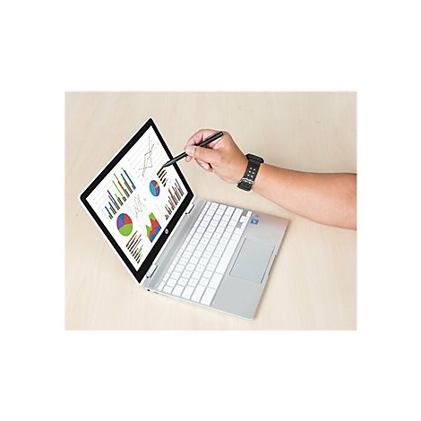 Person zeigt auf Diagramme auf einem Laptop-Bildschirm, Armbanduhr.