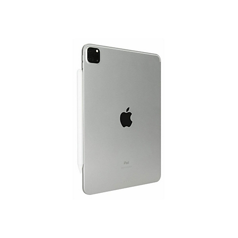 Rückseite eines silbernen iPad Pro mit einem seitlich magnetisch befestigten weißen Apple Pencil.