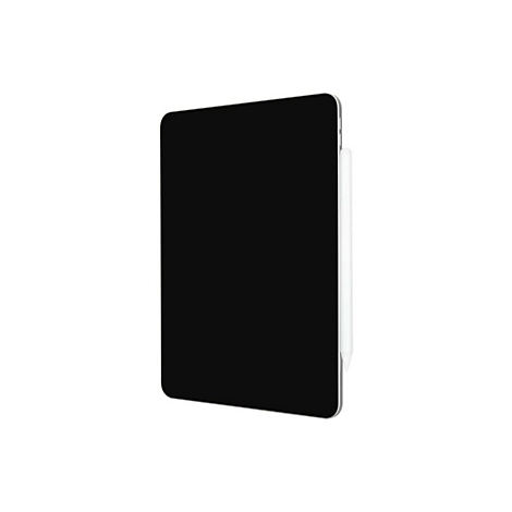 Tablet mit schwarzem Bildschirm und seitlich magnetisch befestigtem weißen Eingabestift vor weißem Hintergrund.