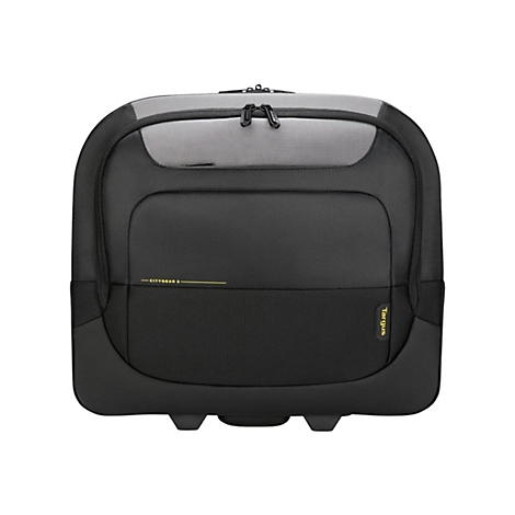 Schwarzer Trolley-Koffer mit hellgrauer Oberseite. Aufschrift: CityGear 3, Targus.