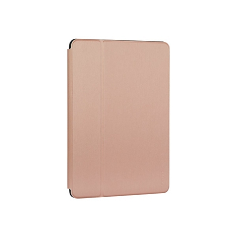 Hellrosa Tablet-Hülle mit schwarzem Rand. Auf der rechten unteren Ecke ist das Targus-Logo zu sehen.