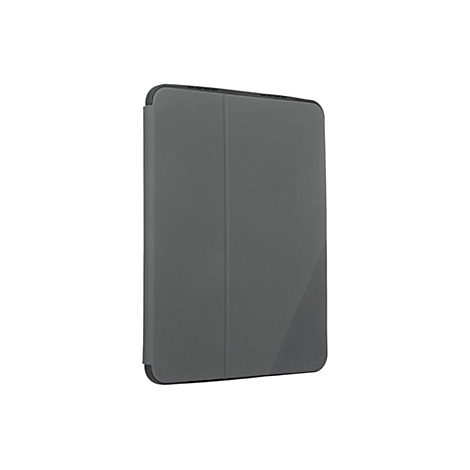 Graue Tablet-Hülle mit Targus-Logo. Auf der rechten Seite eine Struktur mit kleinen Quadraten.