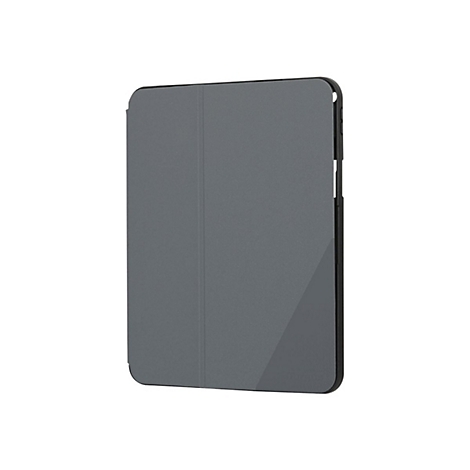 Graue Tablet-Hülle, schwarz umrandet. Sieht geschlossen aus, mit einem dreieckigen Akzent unten rechts.