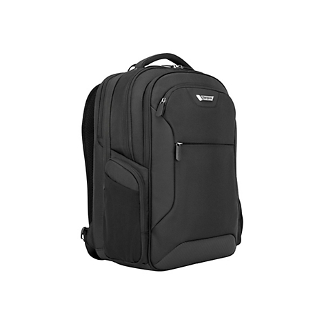 Schwarzer Rucksack auf weiÃŸem Hintergrund. Das Produkt hat mehrere FÃ¤cher und einen Griff.