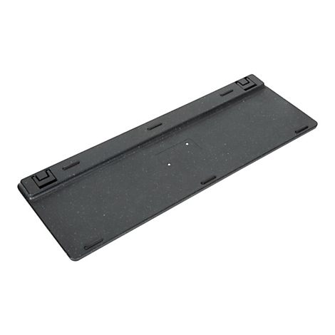 Vue de dessus du dessous d'un clavier noir. De petits points clairs sont dispersés sur la surface.