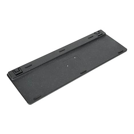 Schwarz gefÃ¤rbter TastaturfuÃŸ mit abgerundeten Kanten. Am oberen Ende befinden sich zwei KlappfÃ¼ÃŸe.