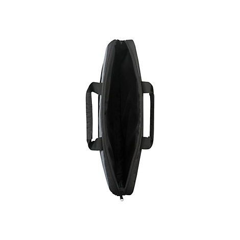Schwarze Laptop-Tasche, die von oben mit Griffen an den Seiten geöffnet ist.